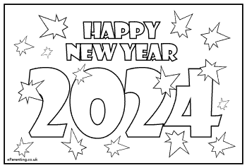Happy New Year 2024 Colouring Picture